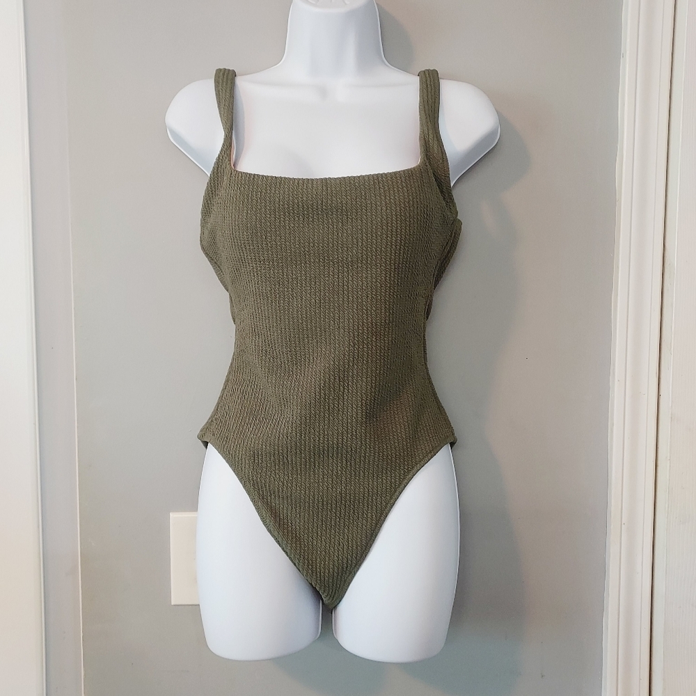J. Crew Khaki Ribbed One Piece Swimsuit